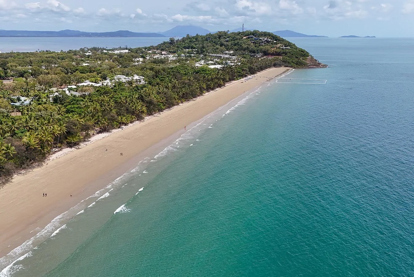 An aerial view of Four Mile Beach and the Coral Sea